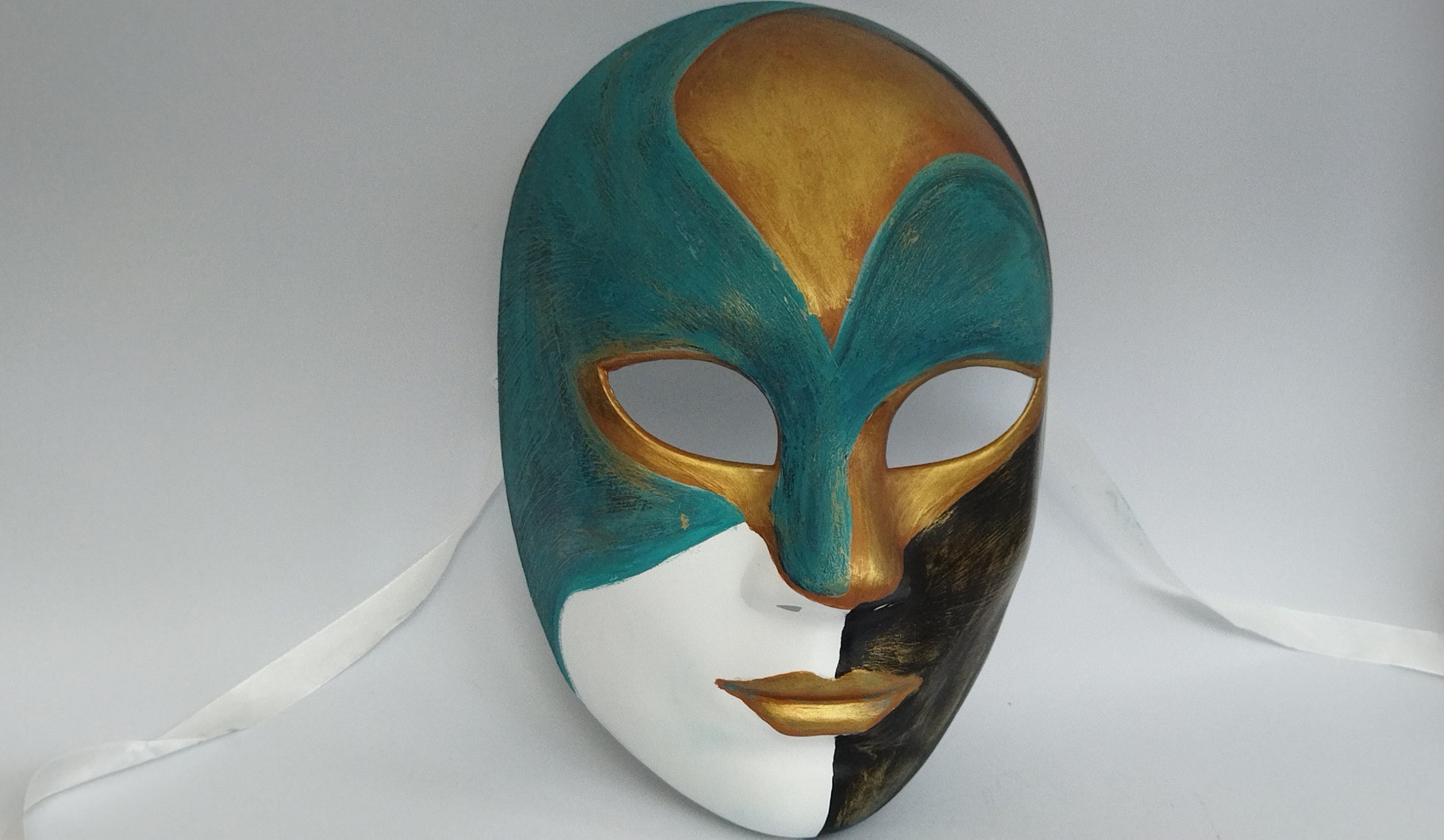 Unisex Full Face Masquerade Mask Turquoise Black and Antique Gold Party ...