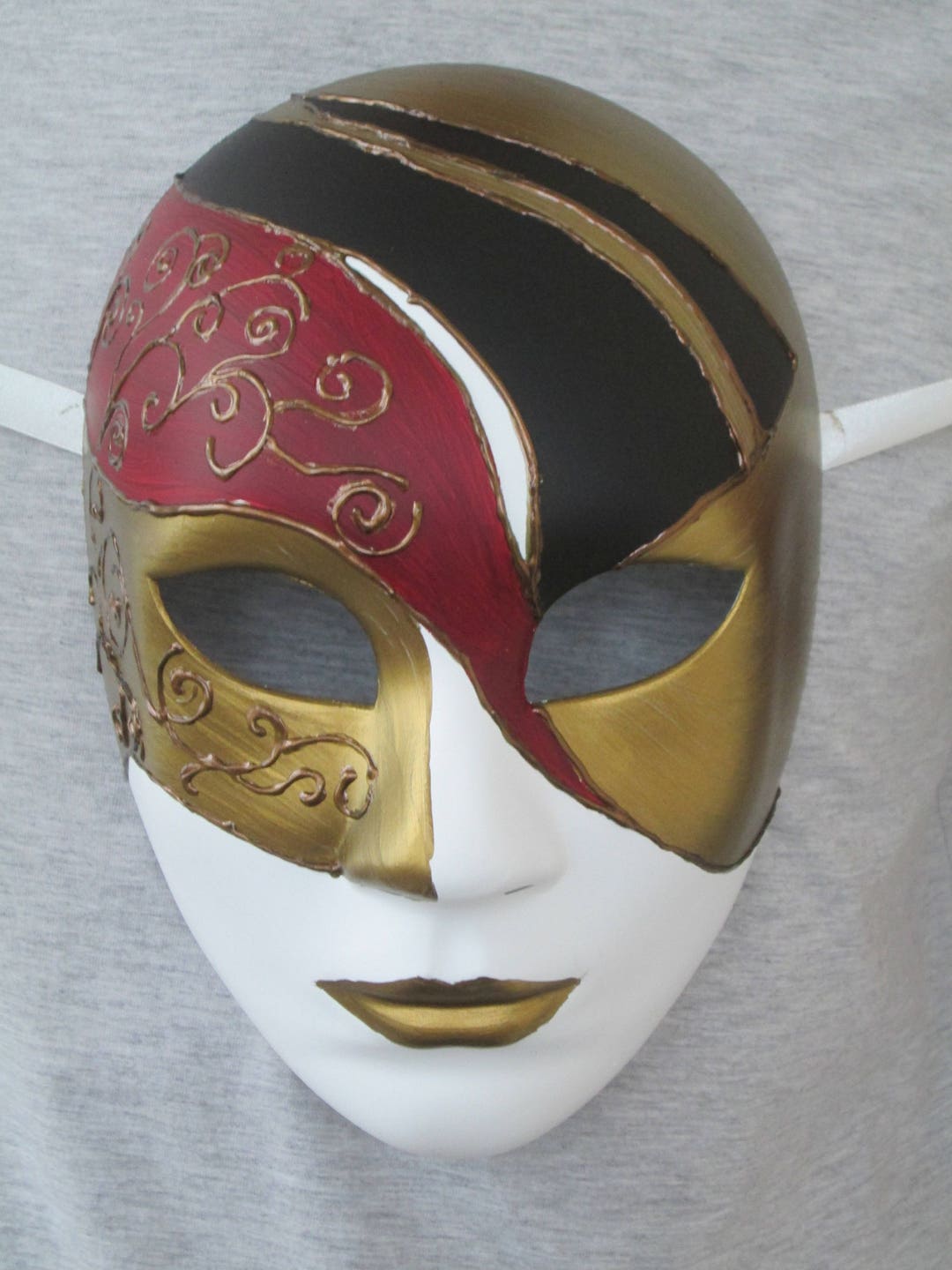 Full Face Masquerade Mask Red Black Bronze Colorful Volto Mask Etsy