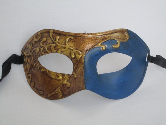 Mens Masquerade Mask Blue And Gold Venetian Domino Renaissance Etsy
