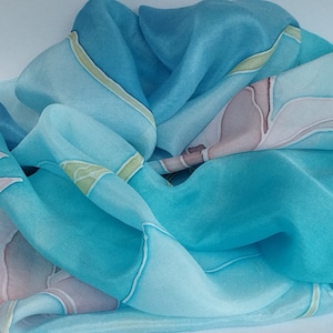 Zijde vrouwen handgeschilderde waterlelies sjaal blauw roze en groen luxe mode avondkunst slijtage