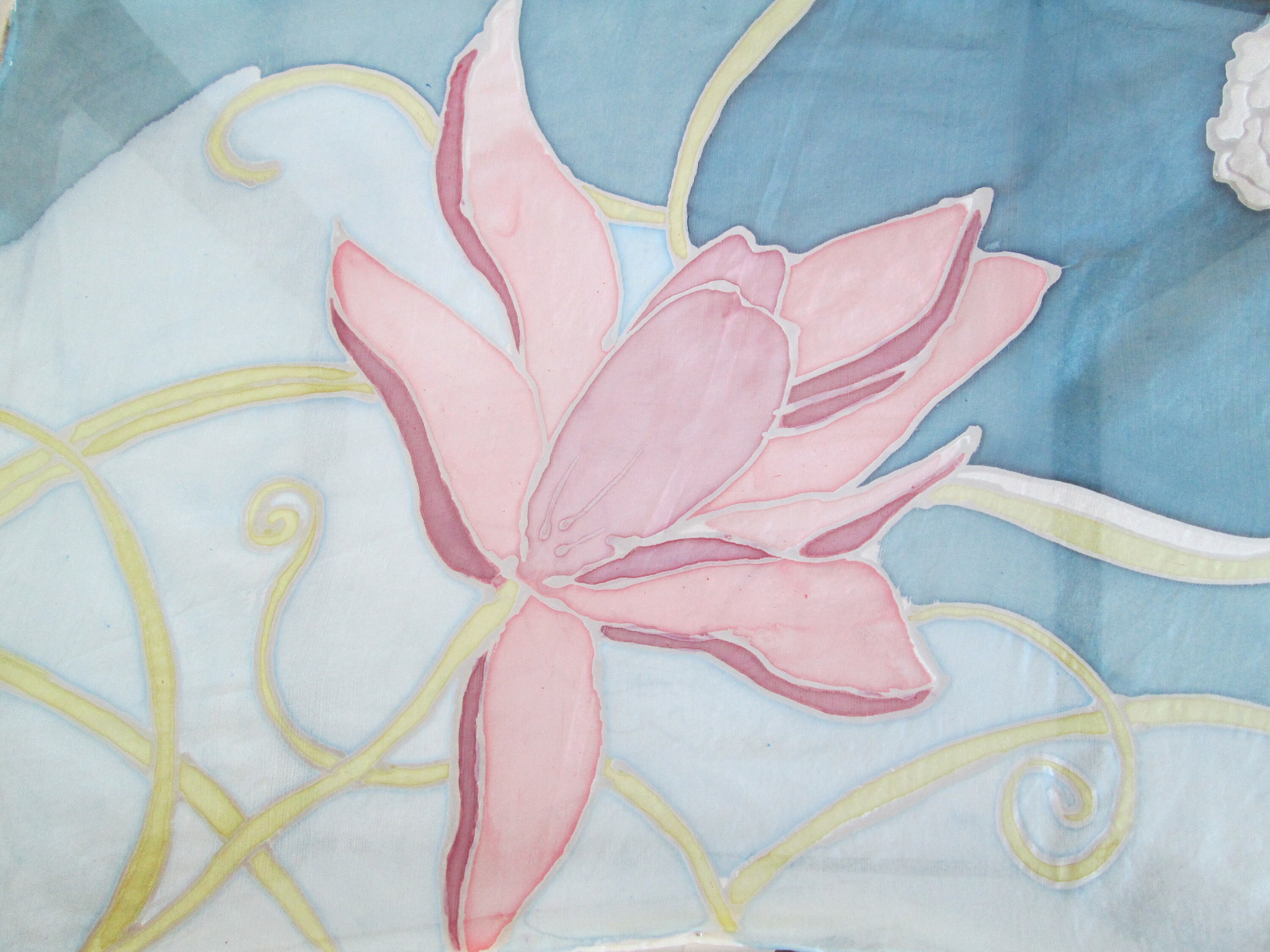 Silk Women Hand Painted Water lilies Scarf Blue Pink & Green Etsy