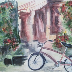 Watercolor original Provence Summer Bicycle Bike Lover Rider Gift Framed Art Ready to Hang