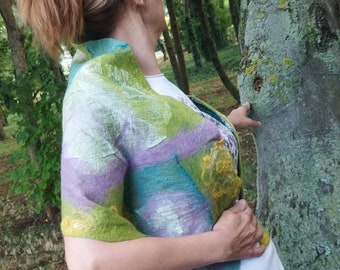Women Felted Scarf and Venetian Domino Set Art to Wear size M