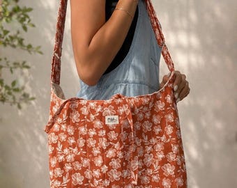 Handmade Personalized Adjustable Shoulder Bag | Cotton Tote Bag with Zipper Pocket | Everyday Crossbody Style Bag | Small Medium Large