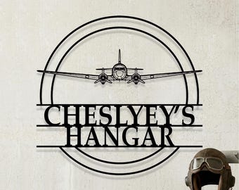 Custom Douglas DC 3 Airplane Metal Wall Art, Personalized Hangar Sign, Pilot Gift, Airplane Silhouette