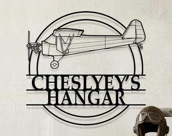 Custom Piper J 3 Cub Airplane Metal Wall Art, Personalized Hangar Sign, Pilot Gift, Airplane Silhouette