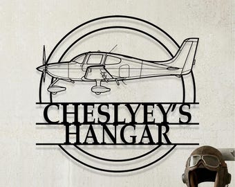 Custom Cirrus SR22 Airplane Metal Wall Art, Personalized Hangar Sign, Pilot Gift, Airplane Silhouette