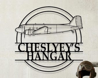 Custom Douglas DC 3C Airplane Metal Wall Art, Personalized Hangar Sign, Pilot Gift, Airplane Silhouette