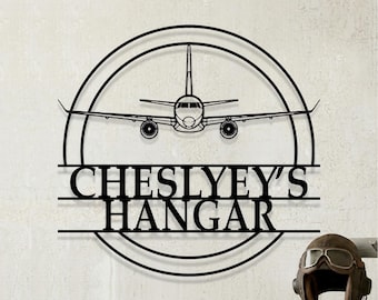 Custom Embraer E190 Airplane Metal Wall Art, Personalized Hangar Sign, Pilot Gift, Airplane Silhouette