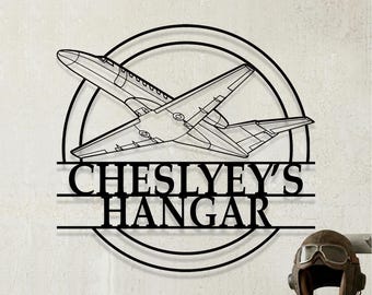 Custom Cessna CJ3 Angle Airplane Metal Wall Art, Personalized Hangar Sign, Pilot Gift, Airplane Silhouette