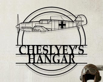 Custom Messerschmitt BF109 Airplane Metal Wall Art, Personalized Hangar Sign, Pilot Gift, Airplane Silhouette