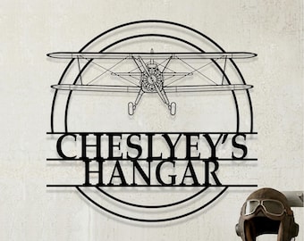 Boeing Stearman Flugzeug Metallwandkunst, personalisiertes Hangarschild, Pilot Geschenk, Flugzeug Silhouette