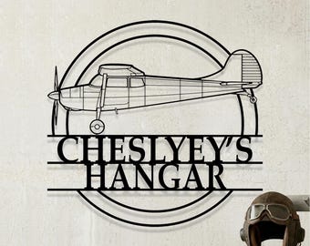 Benutzerdefinierte Cessna 170B Flugzeug Metallwandkunst, personalisiertes Hangarschild, Pilot Geschenk, Flugzeugsilhouette