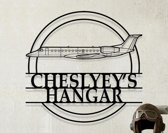 Custom Embraer ERJ 135 Airplane Metal Wall Art, Personalized Hangar Sign, Pilot Gift, Airplane Silhouette