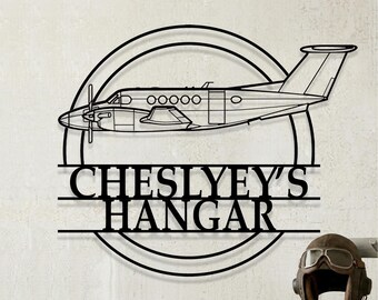 Custom Beechcraft King Air B200 Airplane Metal Wall Art, Personalized Hangar Sign, Pilot Gift, Airplane Silhouette