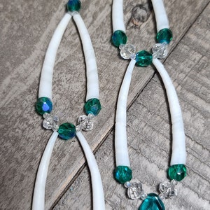 Dentalium Earrings, Beautiful Dentalium with teal crystals.Beautifully crafted and stylishly designed. These earrings pop with style & color