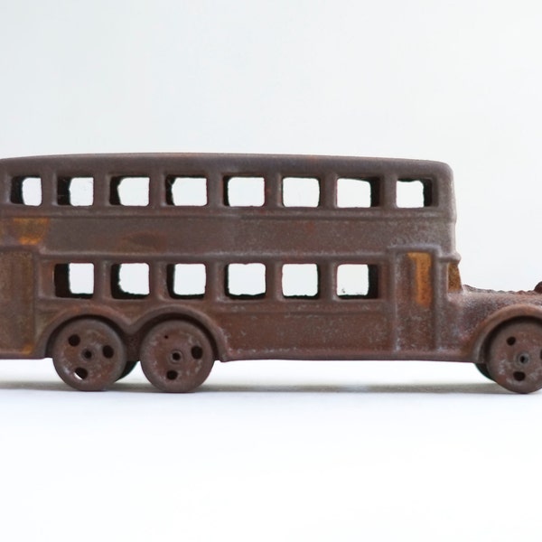 Antique 1950s UK Double Decker Routemaster Car Cast Iron Toy Figurine