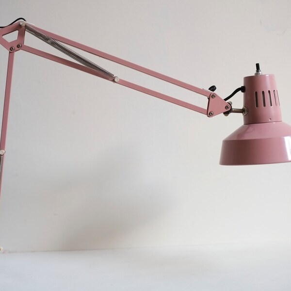 Mid Century Mauve Pink Industrial Metal Task Desk Architects Lamp