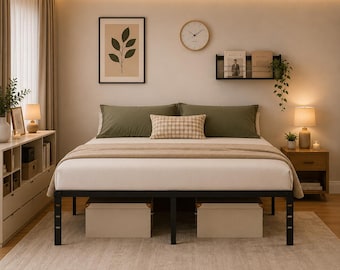 Metal Bed Frame, Heavy Duty Platform Bed, Noise Free Steel Mattress Foundation, Under Bed Storage, No Box Spring Needed