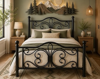 Victorian Style Metal Bed Frame, Farmhouse Platform Bed, Butterfly Detail