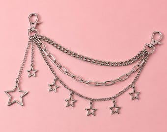 Silver Star Bag Chain | Y2K Purse Chain Charm | Kawaii Shoulder Bag Accessory | Celestial Grunge Wallet Chain | Star Charm Handbag Strap