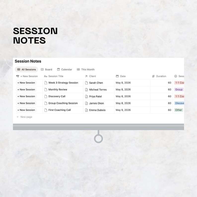 Notion Session Notes & Tracker Toolkit 2026 – Coaching Session Log ...