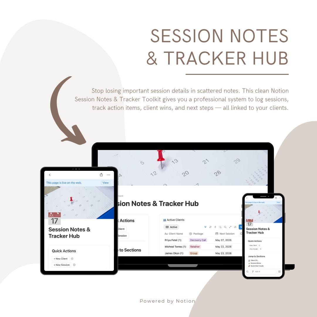 Notion Session Notes & Tracker Toolkit 2026 – Coaching Session Log ...