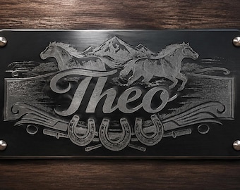 Custom Horse Name Plate | Laser Engraved Acrylic Stable Sign, Equestrian Plaque