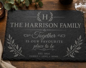 Personalised Slate Placemats Set | Engraved Family Name Rustic Dining Decor