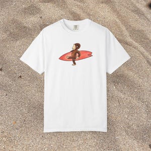 Curious George Surf Shirt, Vintage Beach Tee, Monkey Graphic T-Shirt, Cute Summer Vacation Shirt, Coastal Aesthetic Tee