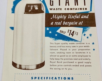 Royal Bond Funeral Home Industrial Trash Can Ad, 1950s Rare Beauty Vintage