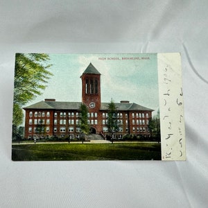 Brookline, Middelbare school van Massachusetts, 1906 Glitterbriefkaart, Bosselman Co, New York
