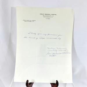 Carta de permiso de entierro de parte del cuerpo raro Hadley Memorial Washington DC