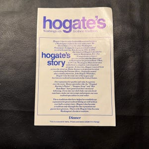 Vintage Hogate's Washington, DC, menu souvenir