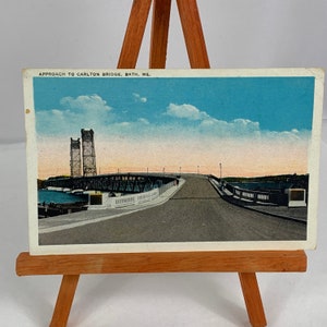 Carta postale vintage, Ponte Carlton, Bath, ME, Trasporti