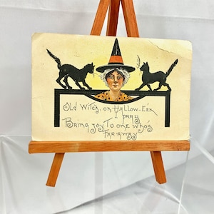 Antique Halloween 1908 Geprägt L und E Hexe Schwarze Katze Postkarte Serie 2231