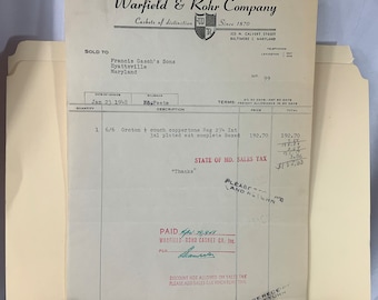 Warfield Rohr Casket Company Invoices 1940's, Death, Funeral