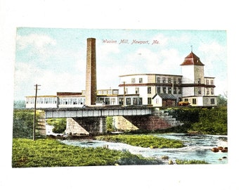 Newport Maine Postcard, Sebasticook River Woolen Mill, 1910