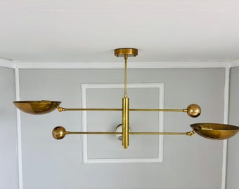 2 Pendant Light TWO sputnik light Raw Brass Light Fixture | Mid Century Brass Modern Ceiling | Custom Light