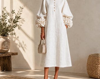 Vestido midi de manga larga, vestido informal de corte holgado, vestido elegante para el día a día, vestido de corte relajado, vestido minimalista para mujer, vestido midi chic