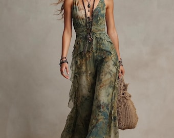 Womens Boho Halter Neck Maxi Dress Backless Flowy Summer Vacation Resort Wear Bohemian Style