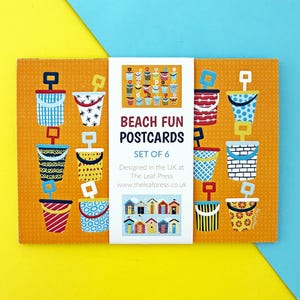 Ensemble de six cartes postales avec des motifs sur le thème de la plage/de la mer - art mural bord de mer, ensemble de cartes postales colorées