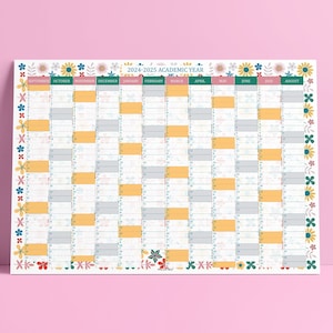 2024-2025 or 2025 year wall planner with pretty flower design - A3 or A2 size