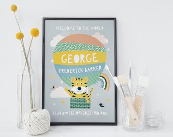 New baby print - gift for nursery - personalised with birth details - welcome to the world present