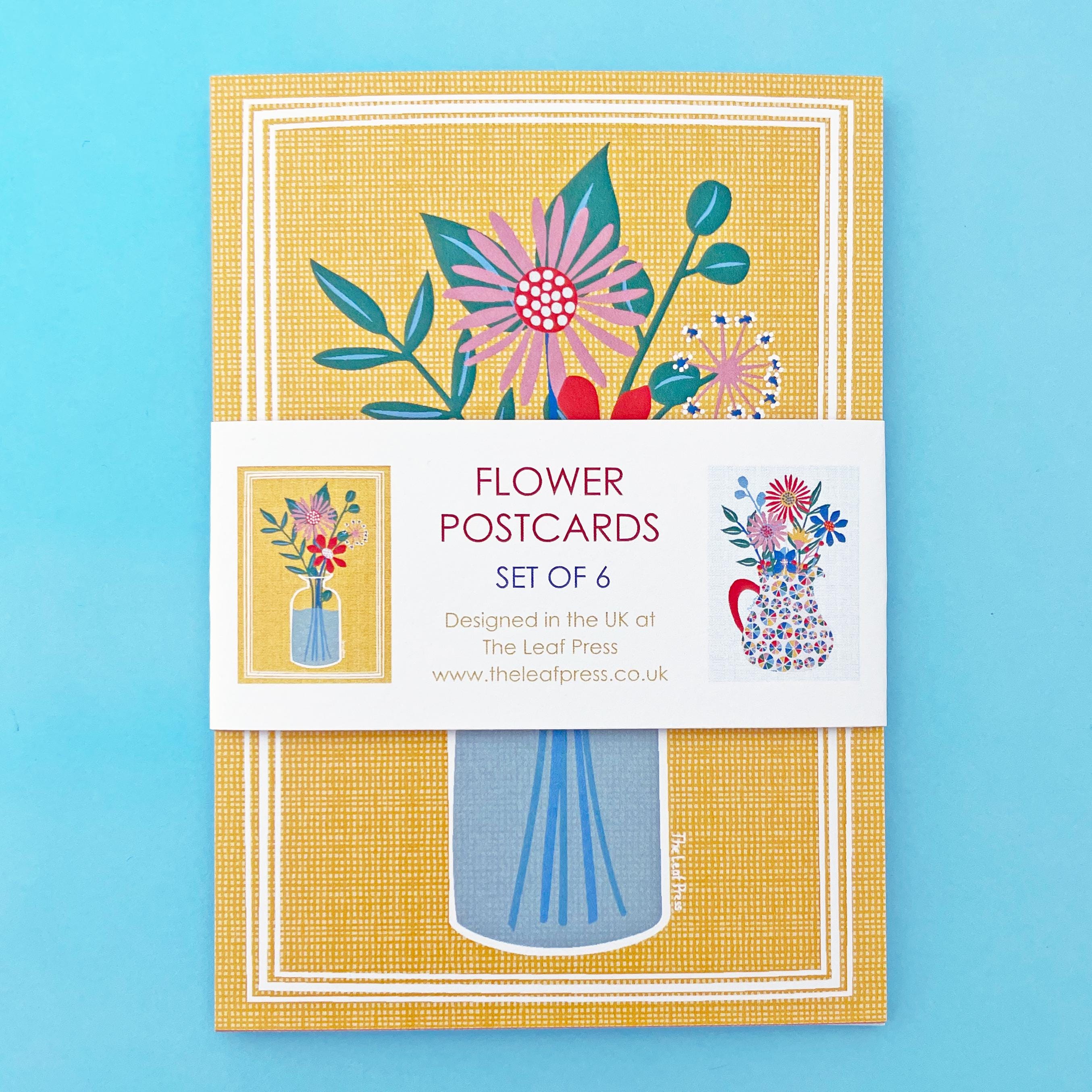 Flower Postcard Set With Hand-drawn Floral Patterns - Set of Six ...