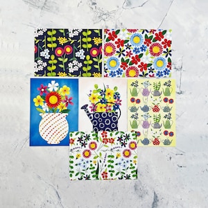 Ensemble de cartes postales de fleurs avec des motifs floraux dessinés à la main - ensemble de six cartes postales - cadeau botanique