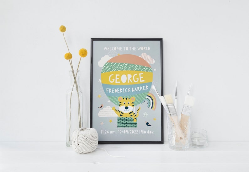 New baby print gift for nursery personalised with birth details welcome to the world present image 1