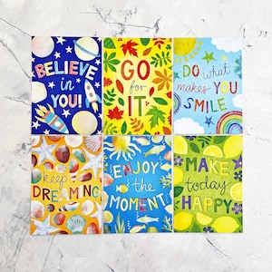 Set di sei cartoline sulla felicità - citazioni felici / ispiratrici / positive