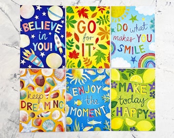 Happiness postcards - set of six featuring inspirational / positive quotations