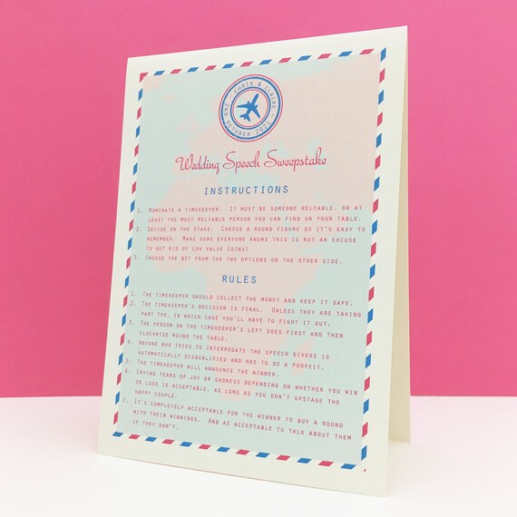 Wedding Speech Sweepstake Game Kit Guests Bet On Length Of Etsy